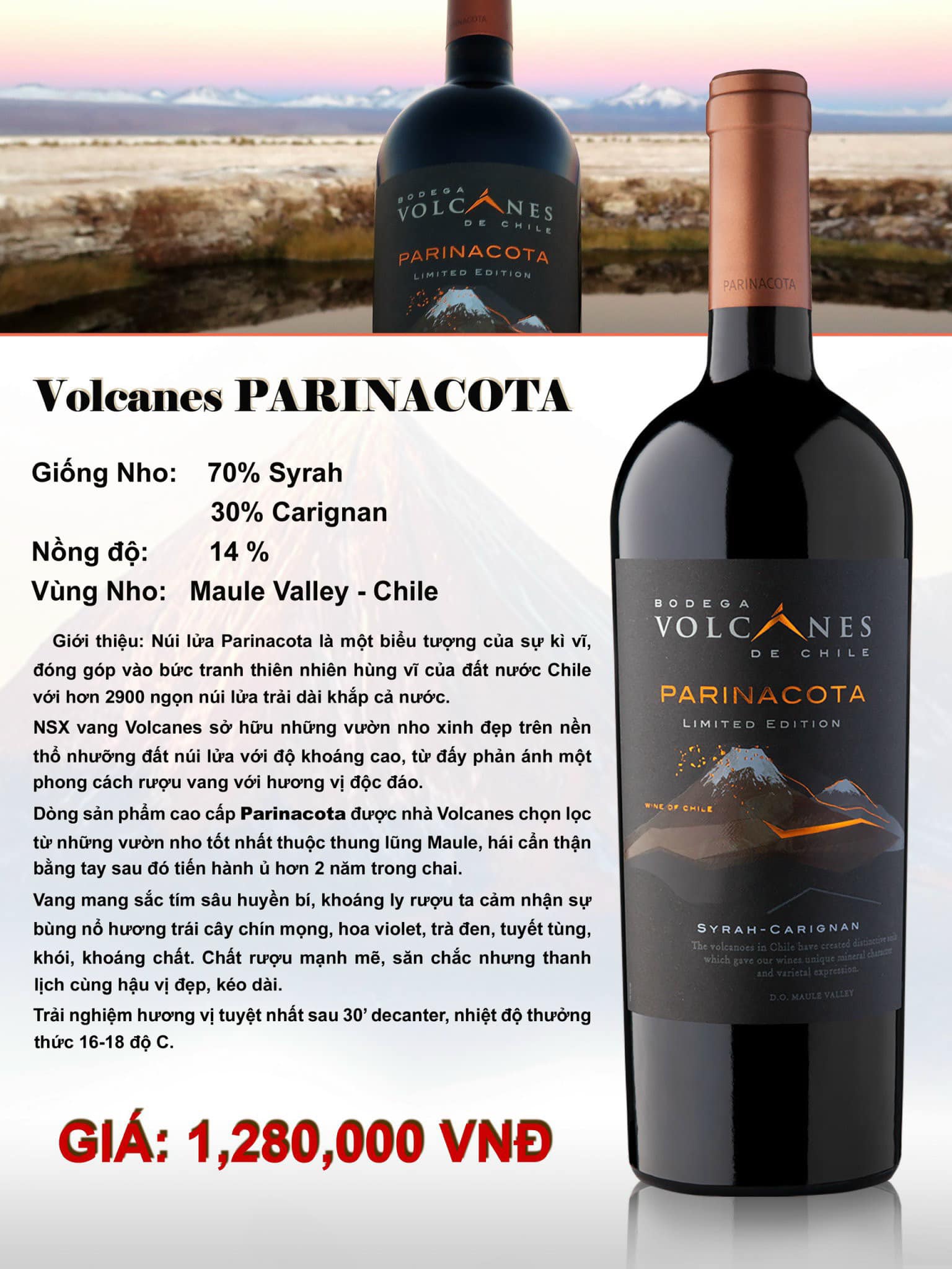 RƯỢU VANG CHILE Volcanes Parinacota