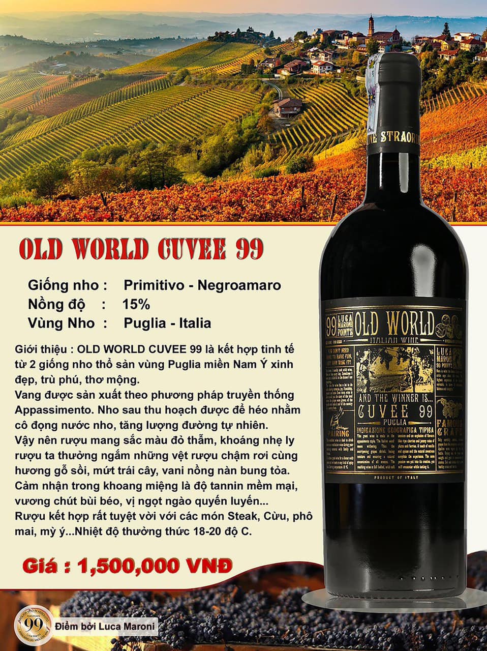 Vang đỏ Ý Old World Cuvee 99 