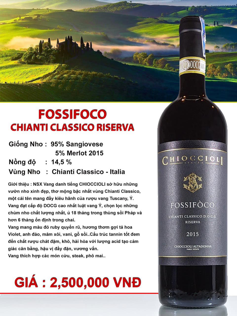 VANG Ý ĐỎ Fossifòco Chianti Classico Riserva DOCG